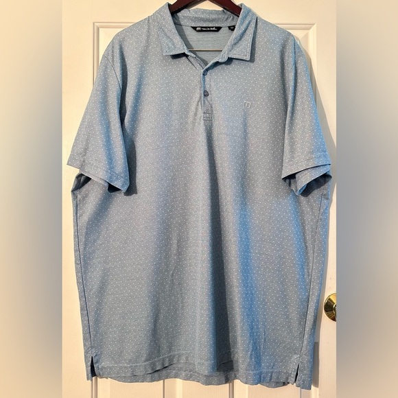 TRAVIS MATHEW XXXL Light Blue Polka Dot Golf Polo Pima Cotton Performance CLEAN - Picture 1 of 10